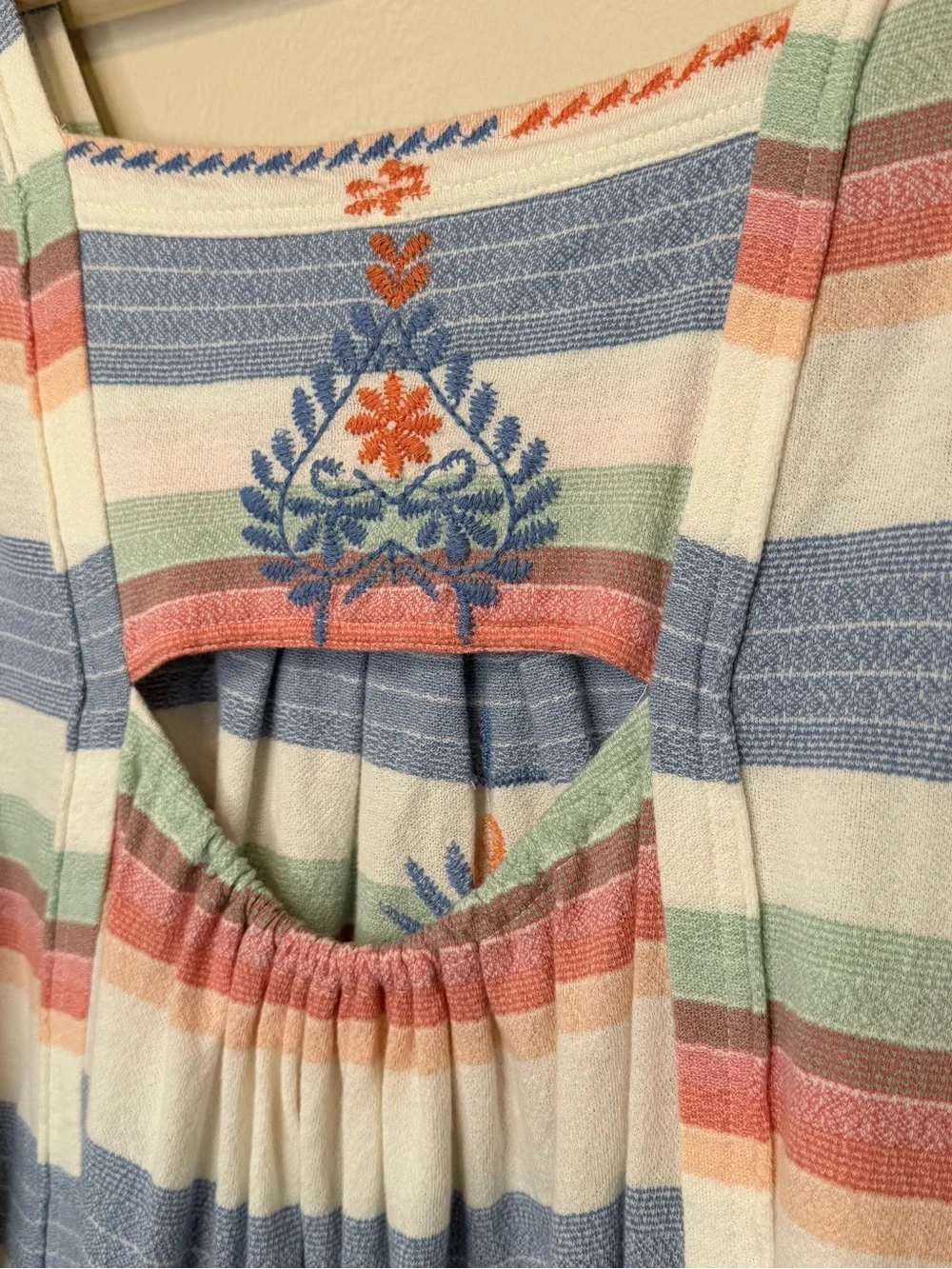 FP | Cotton Multicolor Vintage Striped Floral Embroidery Cropped Swing Tank Top - Picture 9 of 13
